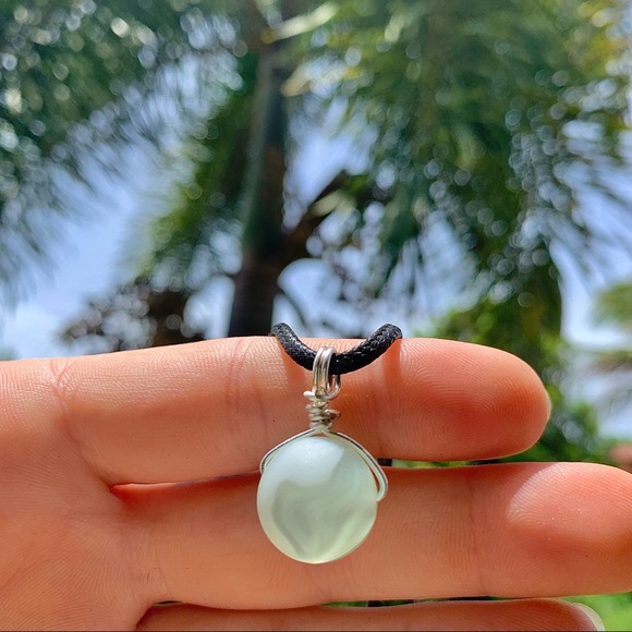 *SOLD* Drilled Marble white sea glass wire wrap necklace - Picture 2 of 5